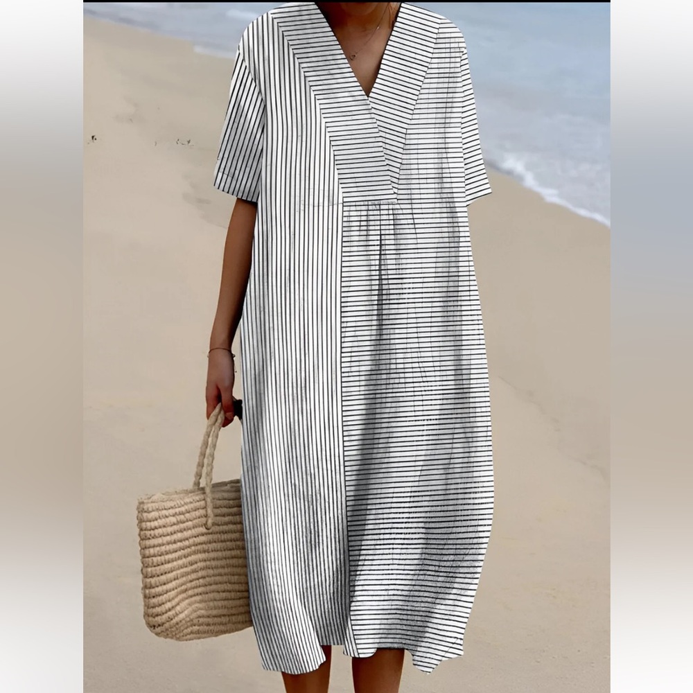 Printed Light Striped sundress midi summer dress